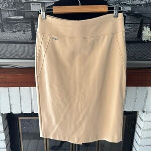 Tahari Women Ponte Skirt Pencil Pull Over Kahki Tan Stretch Small Knee Length